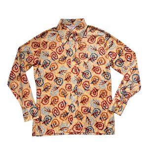 70s vintage pointed collar blouse Lady Gloria abstract shape buttonup shirt.
